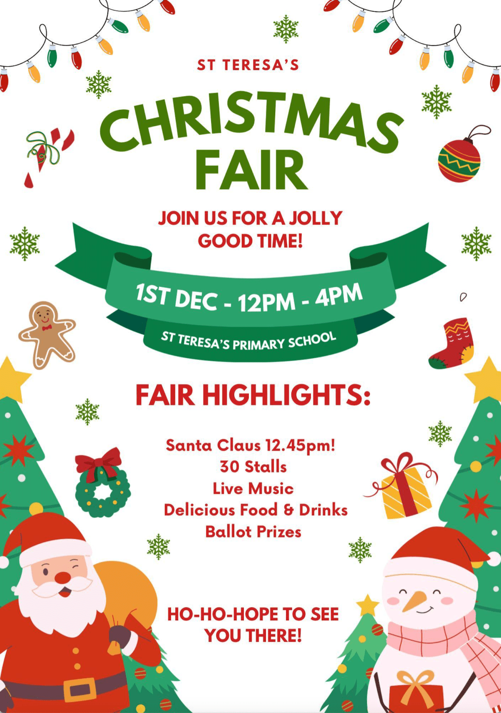 St Teresa’s Christmas Fair – St Teresa’s Primary School, 1st December 2024 12pm –&nbsp;4pm